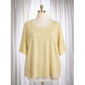 LL Bean 100% Supima Cotton Knit Tee Top Luxe Women 3x Butter Yellow Short Sleeve